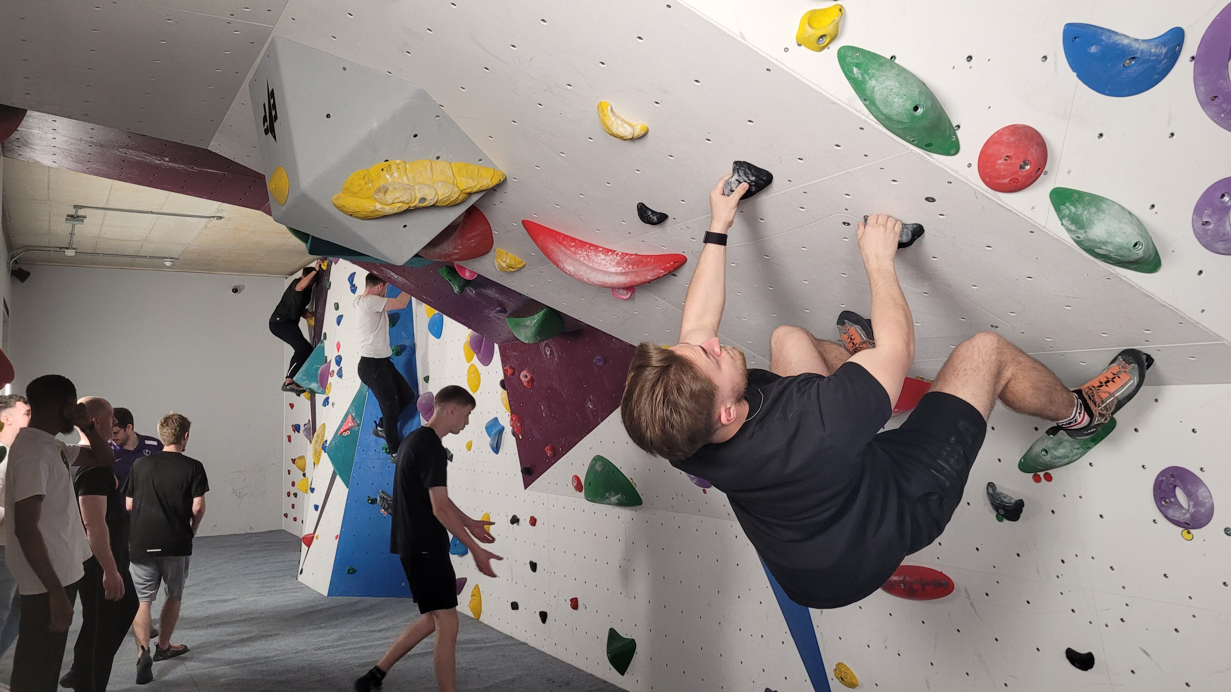 people on climbing wall